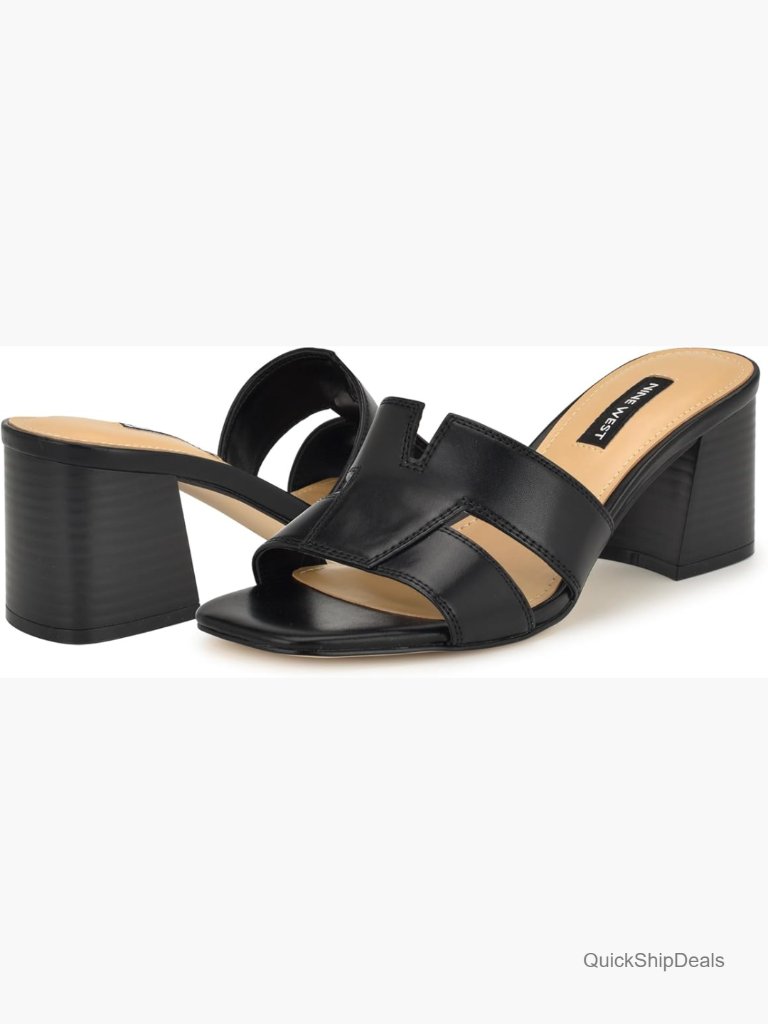 Block Heel Sandals Slip On Square Toe Faux Leather Heeled Sandals Dress Sandals